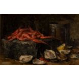 Hubert Bellis (1831-1902), still life with oysters and shrimps, oil on canvas, 28 x 45 cm