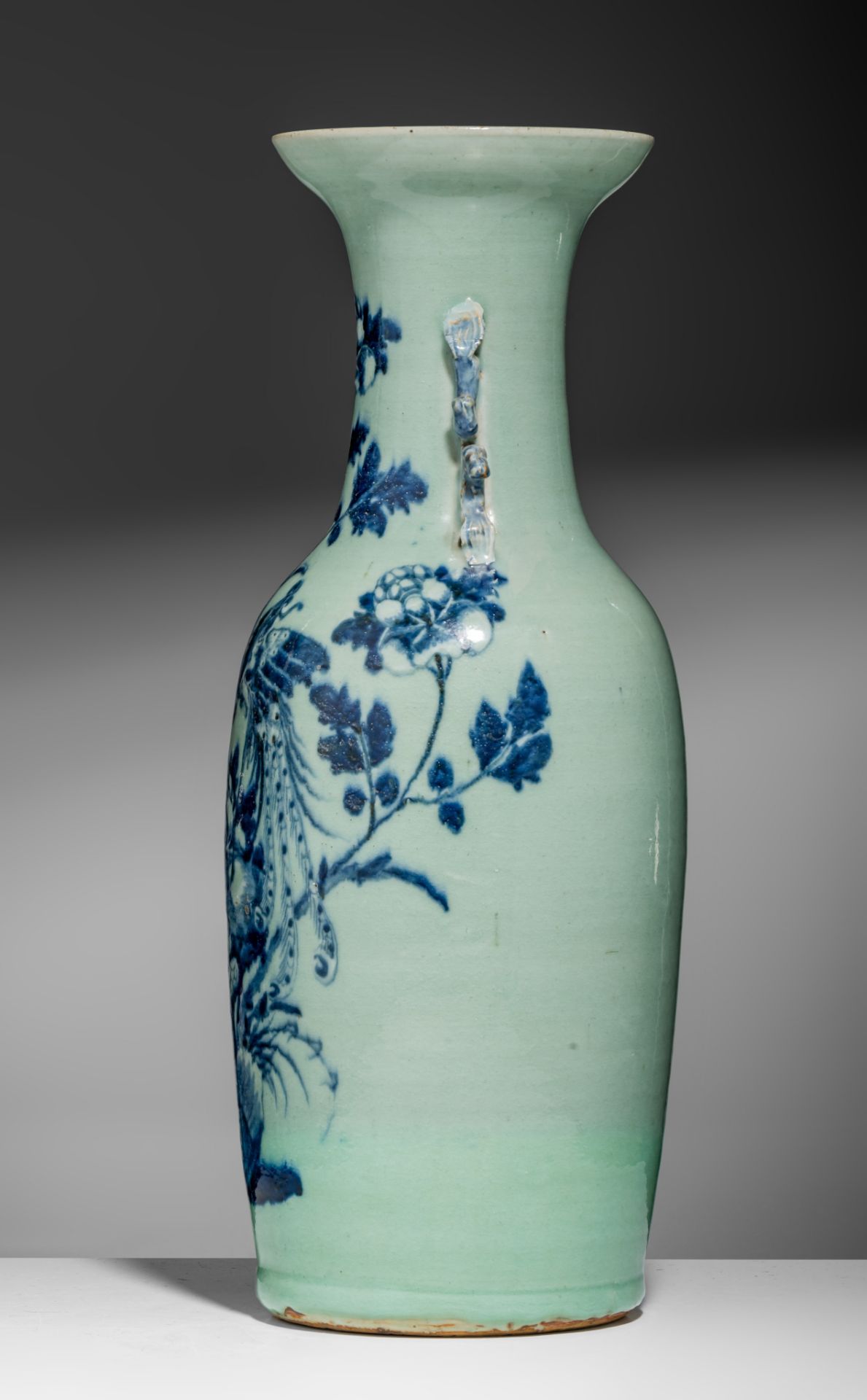 Three blue and white on celadon vases, 19thC, H 58 - 61 cm - Image 15 of 19