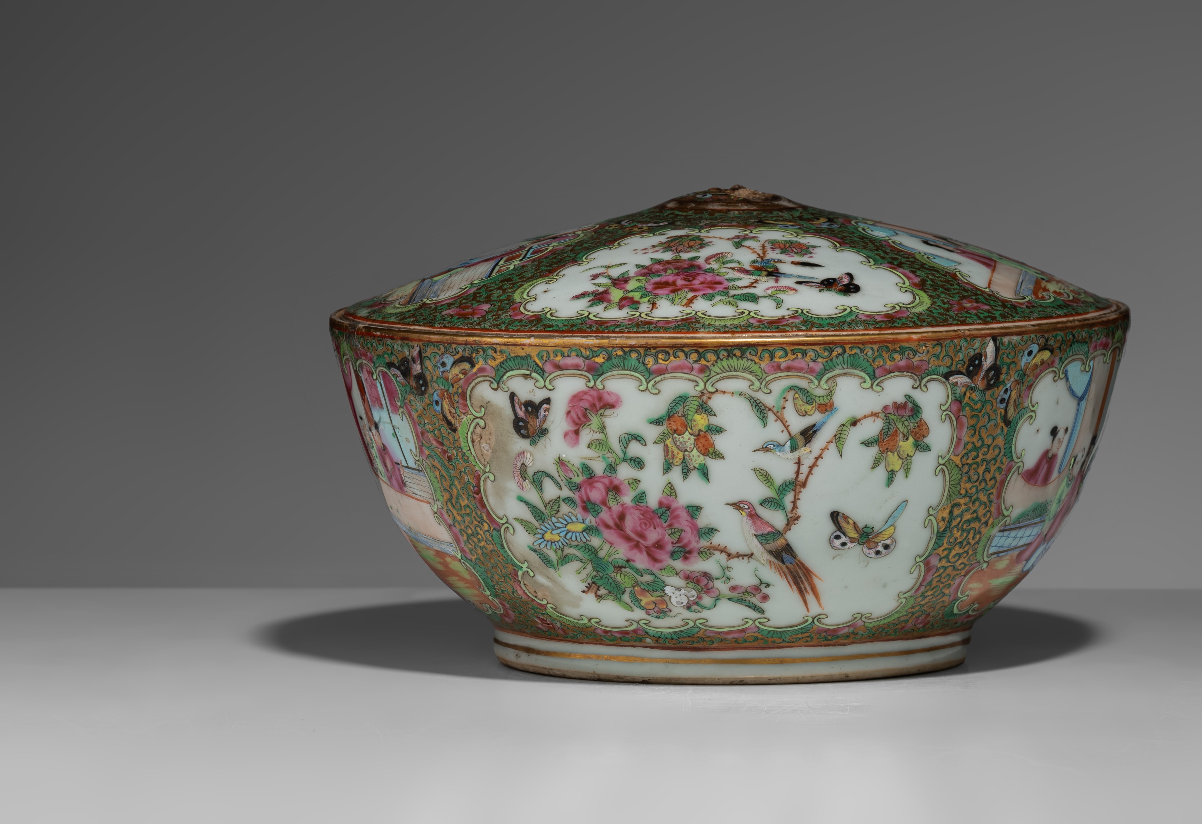 A collection of nine Chinese famille rose ware, two blue and white, and a Canton bowl and cover, (in - Image 5 of 35
