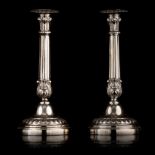 A pair of Neoclassical Belgian silver candlesticks, 1838-1868, 800/000, H 28 cm - weight: 780 g