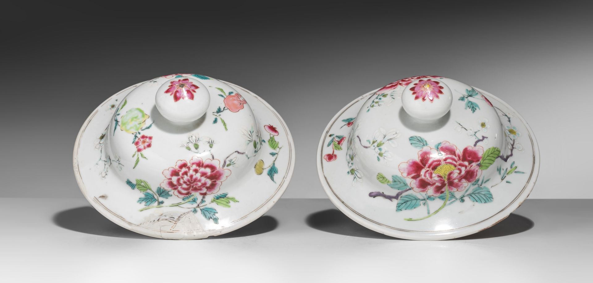 A pair of Chinese famille rose floral decorated covered vases, Yonghzeng period, H 42 cm - Image 9 of 9