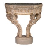 A Louis XVI style gilt and patinated console plant stand, H 88 - W 81 - D 44 cm