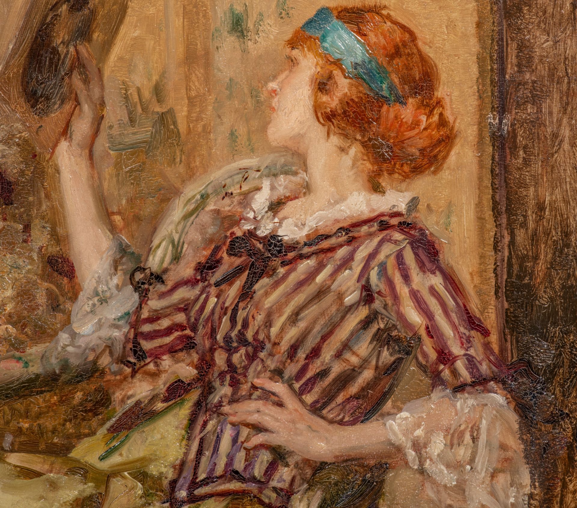 Fernand Toussaint (1873-1955/6), elegant lady, looking in the mirror, oil on panel, 37 x 46 cm - Bild 5 aus 5