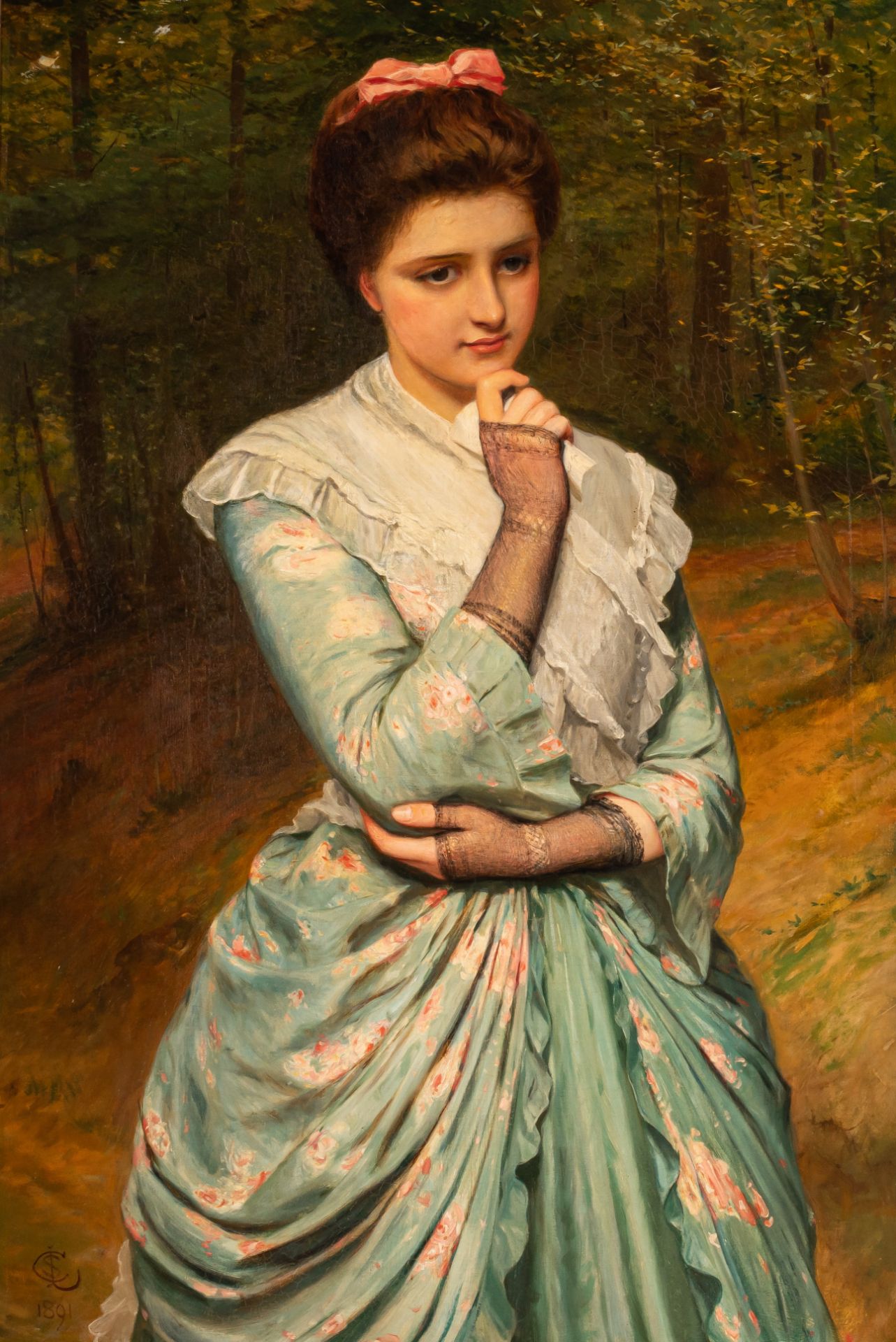 Charles Sillem Lidderdale (1831-1895), the portrait of a girl in a woody surrounding, oil on canvas,