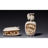 Two Chinese ivory transparent sculptures, H 4,7 cm - H 11,7 cm / 77g - 167g (+)