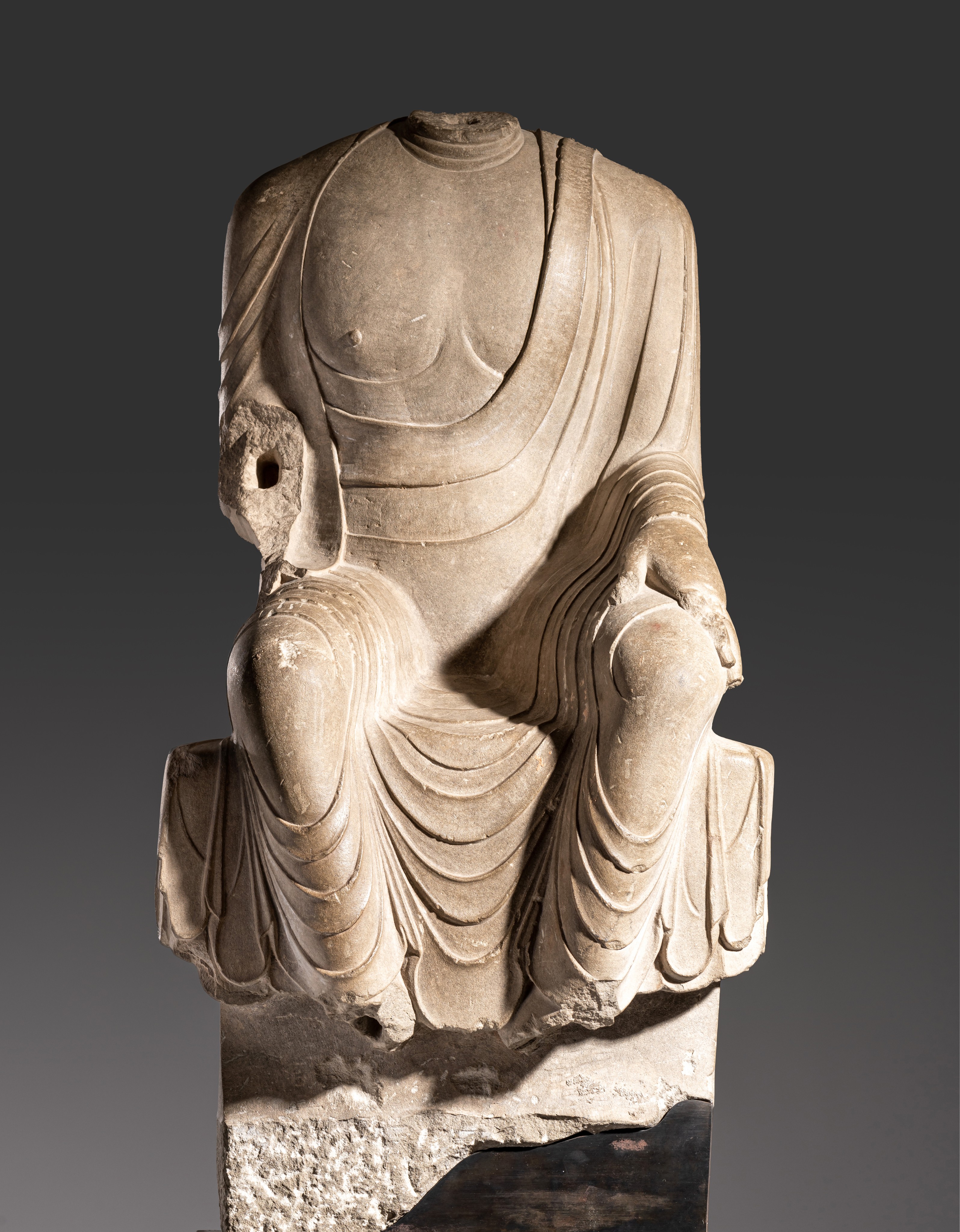 PREMIUM LOT - Full registration and deposit is needed. A Chinese grey limestone figure of a seated - Image 2 of 15