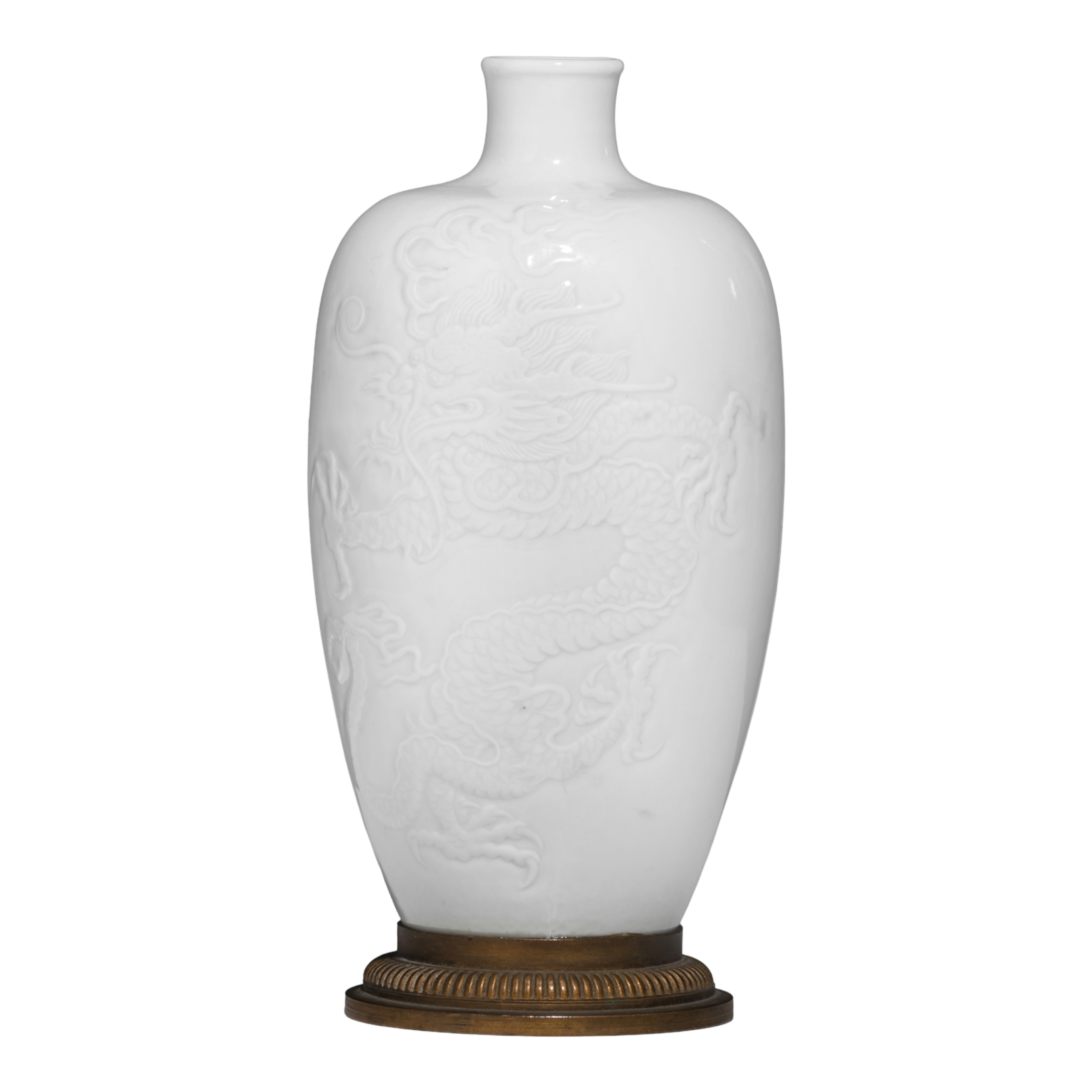 A fine Chinese 'Dragon' anhua tianbai-glazed meiping vase, with a Kangxi mark, Total H 22 cm - Image 2 of 4