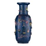 A Chinese blue ground 'One Hundred Treasures' vase, 19thC, H 60,8 cm