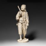 A Japanese ivory okimono of a soldier, early Meiji period, H 35,1 cm, 1975 g (+)