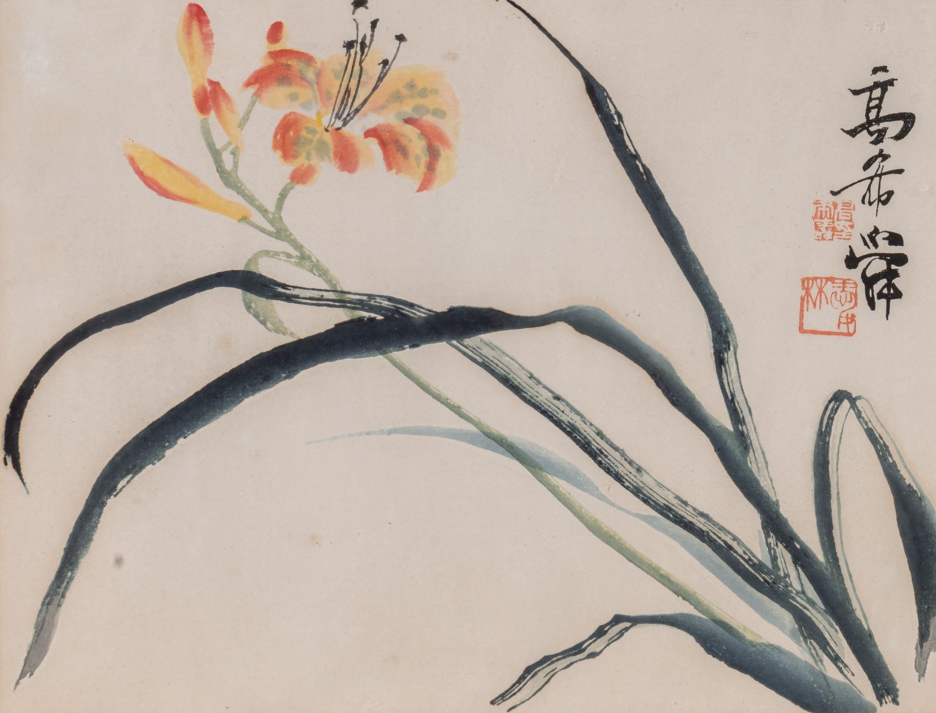 A collection of three Chinese paintings and an album after Qi Baishi, largest 44 x 37 cm (frame size - Image 4 of 7