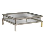 A vintage polished steel rectangular coffee table, Maison Jansen, Paris, H 41 - W 108 - D 108 cm