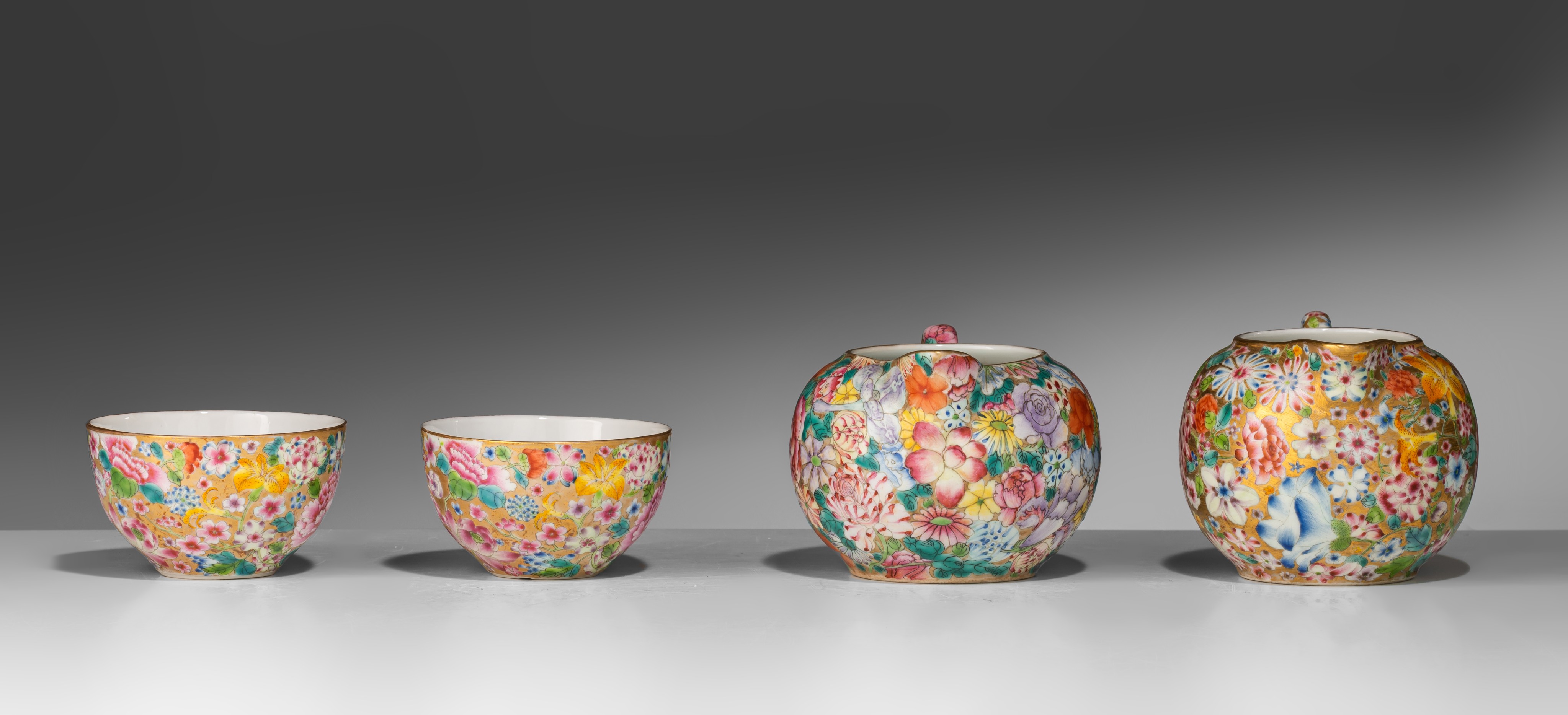 A Chinese famille rose millefleurs pattern coffee set, some marked Guangxu and of the period, some o - Image 11 of 19