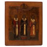 A Russian icon depicting Three Hierarchs of Orthodoxy, late 18thC, 27,5 x 32 cm