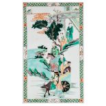 A Chinese famille verte 'Figural' plaque, later 19thC, 32,5 x 54,5 cm