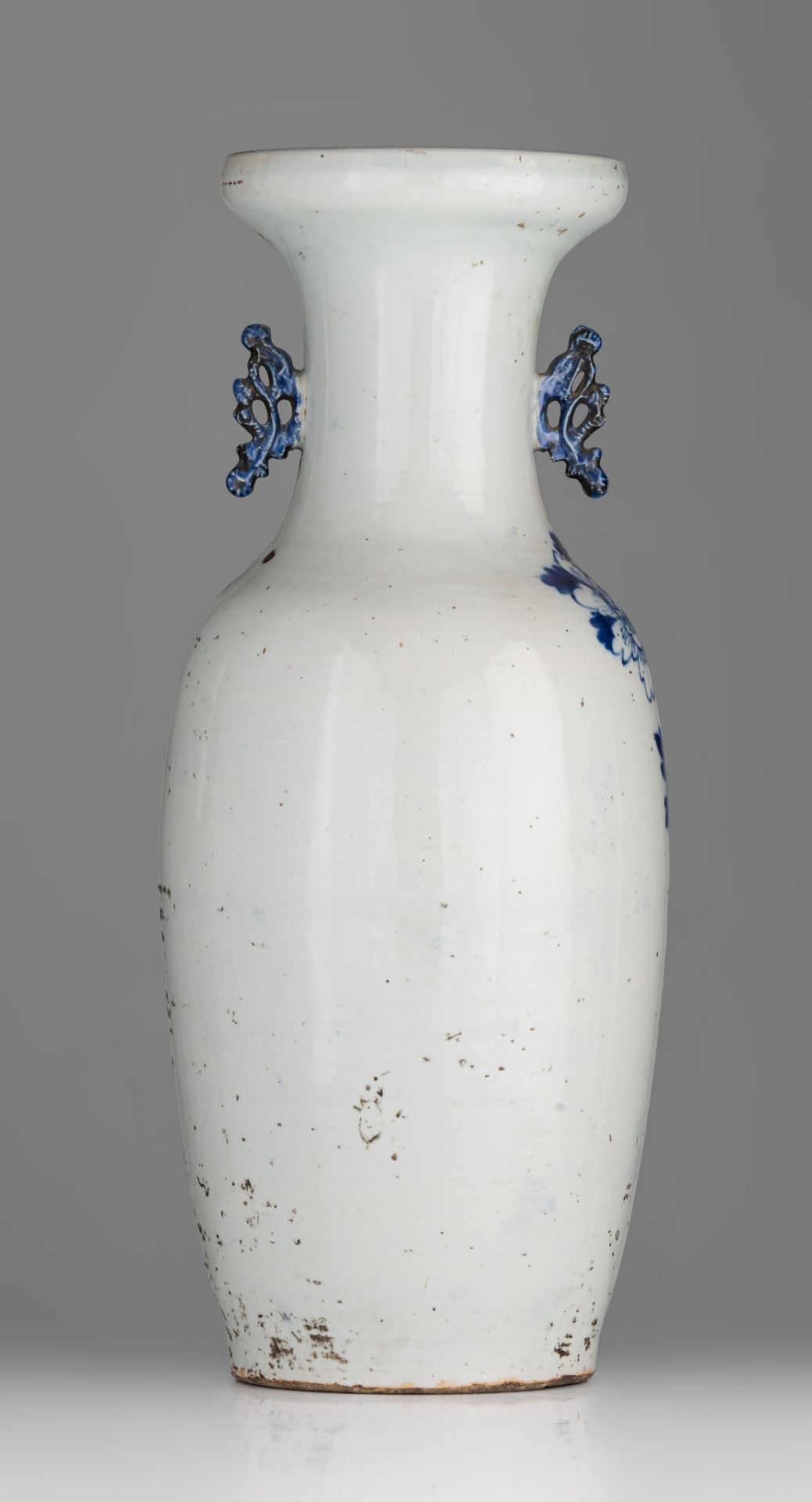 A Chinese famille rose 'Banquet' vase, and a blue and white vase, 19thC, H 59,5 - 65 cm - Image 10 of 13