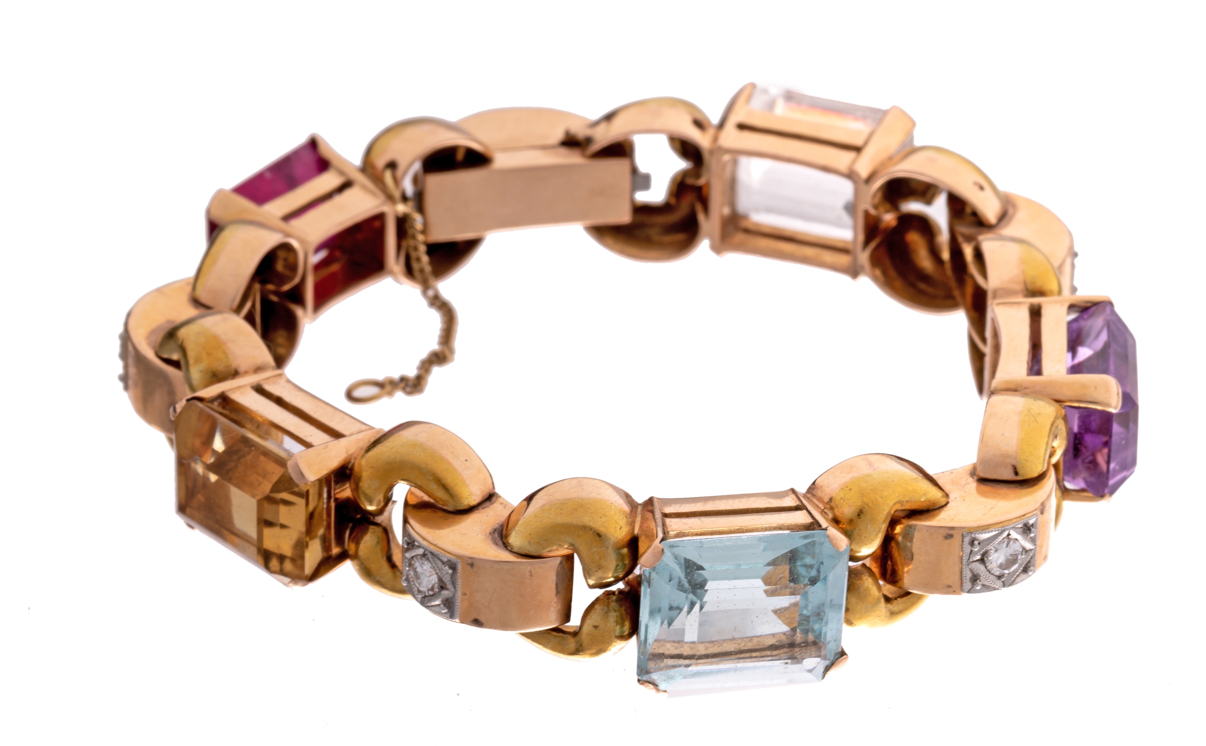 A bracelet in 18ct yellow gold, set with semi-precious stones and diamonds, 45,5 g - Image 5 of 5