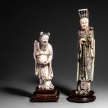 Two Chinese ivory figurines, 432g - 589g (+)