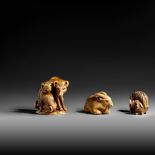 Two ivory netsuke and two ditto okimono, 19th/early 20thC, 25g - 16g - 44g - 24g (+)