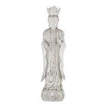 A Chinese Dehua blanc-de-Chine figure of standing Guanyin, marked, Republic period, H 80 cm