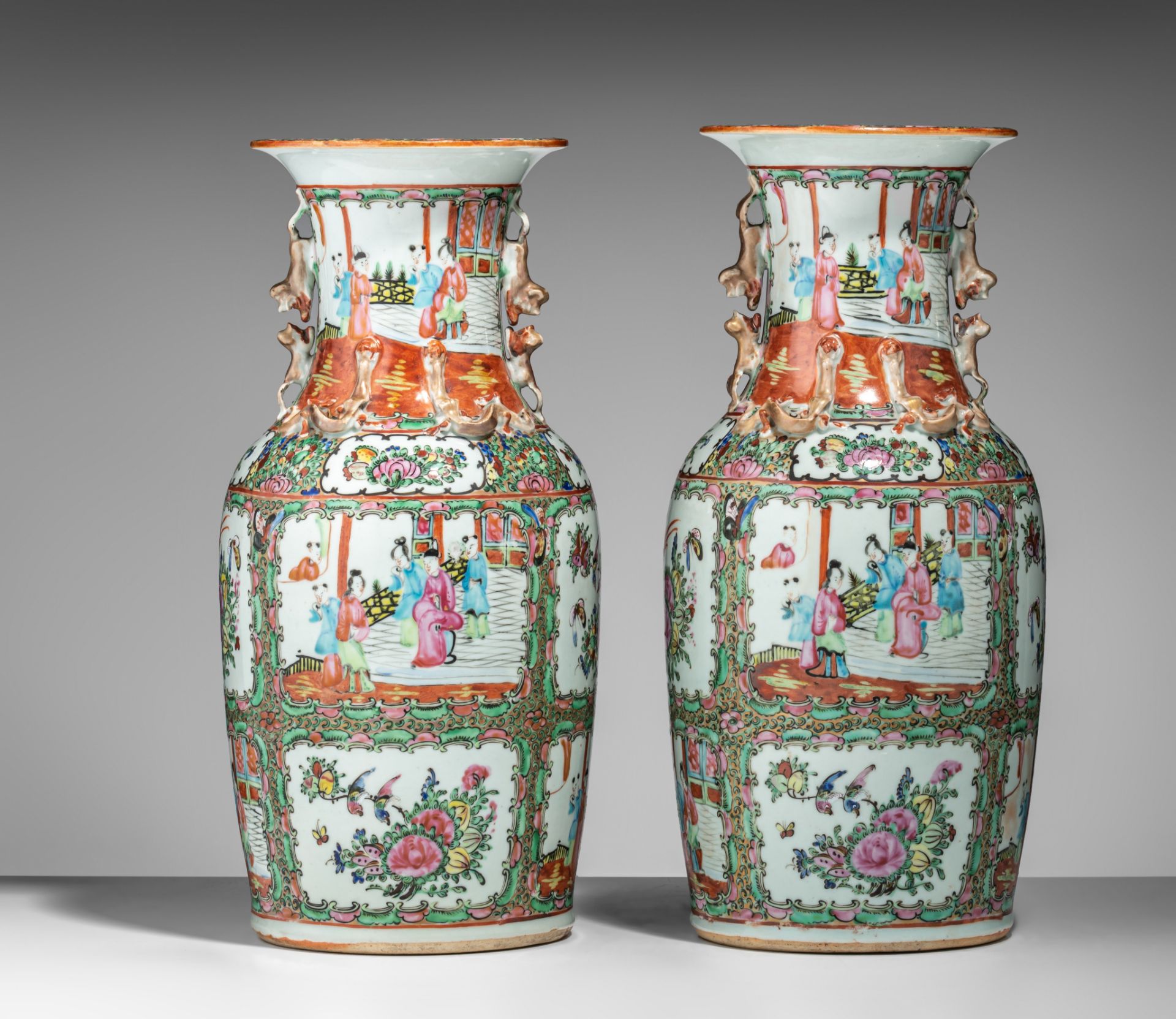 A Chinese famille rose 'One Hundred Boys' vase, 19thC, H 45,5 cm - added a pair of Chinese Canton va - Bild 4 aus 26