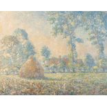 Modest Huys (1874-1932), 'Het Erf', misty haystacks, ca. 1908, oil on canvas, 65 x 84 cm