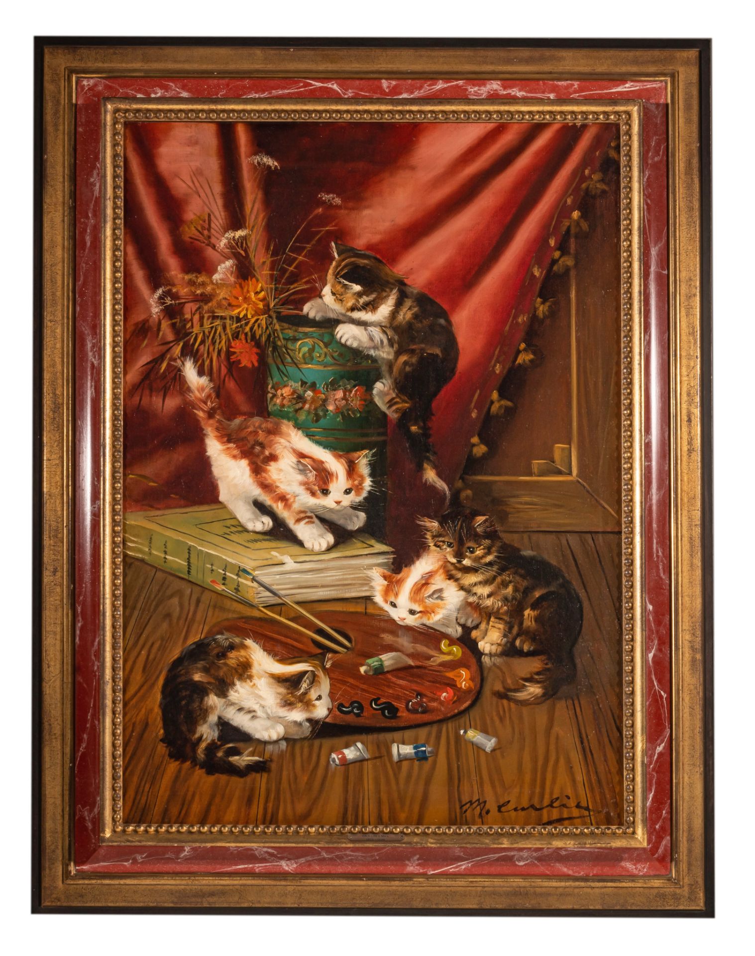 Max Carlier (1872-1938), playing kittens, oil on canvas, 58 x 83 cm - Bild 2 aus 5