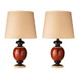 A pair of decorative wooden table lamps, H 86 cm