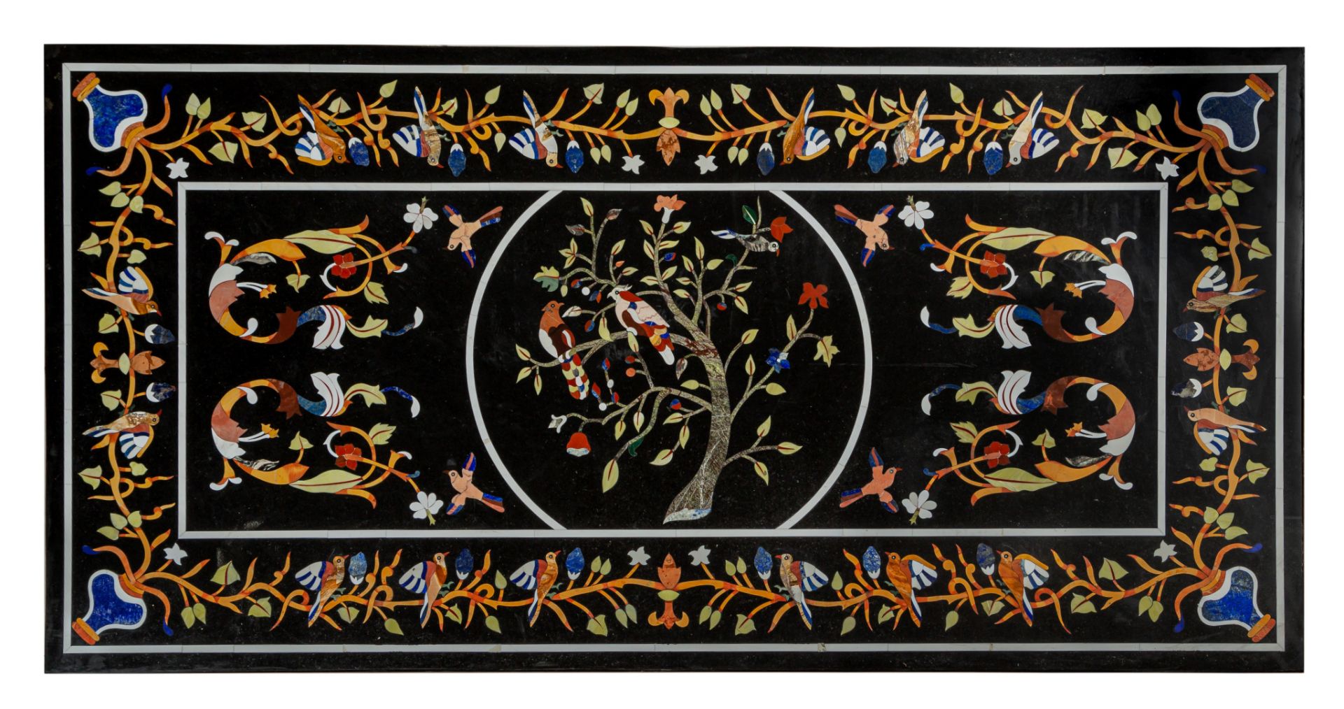 A rectangular Italian pietra dura table top, 90 x 180 cm