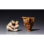 Two ivory netsuke, W 3,8 cm - H 4,4 cm / 15g - 15g (+)