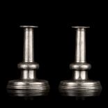 A Pair Of English Pewter Trumpet-Base Candlesticks, H 19 Cm