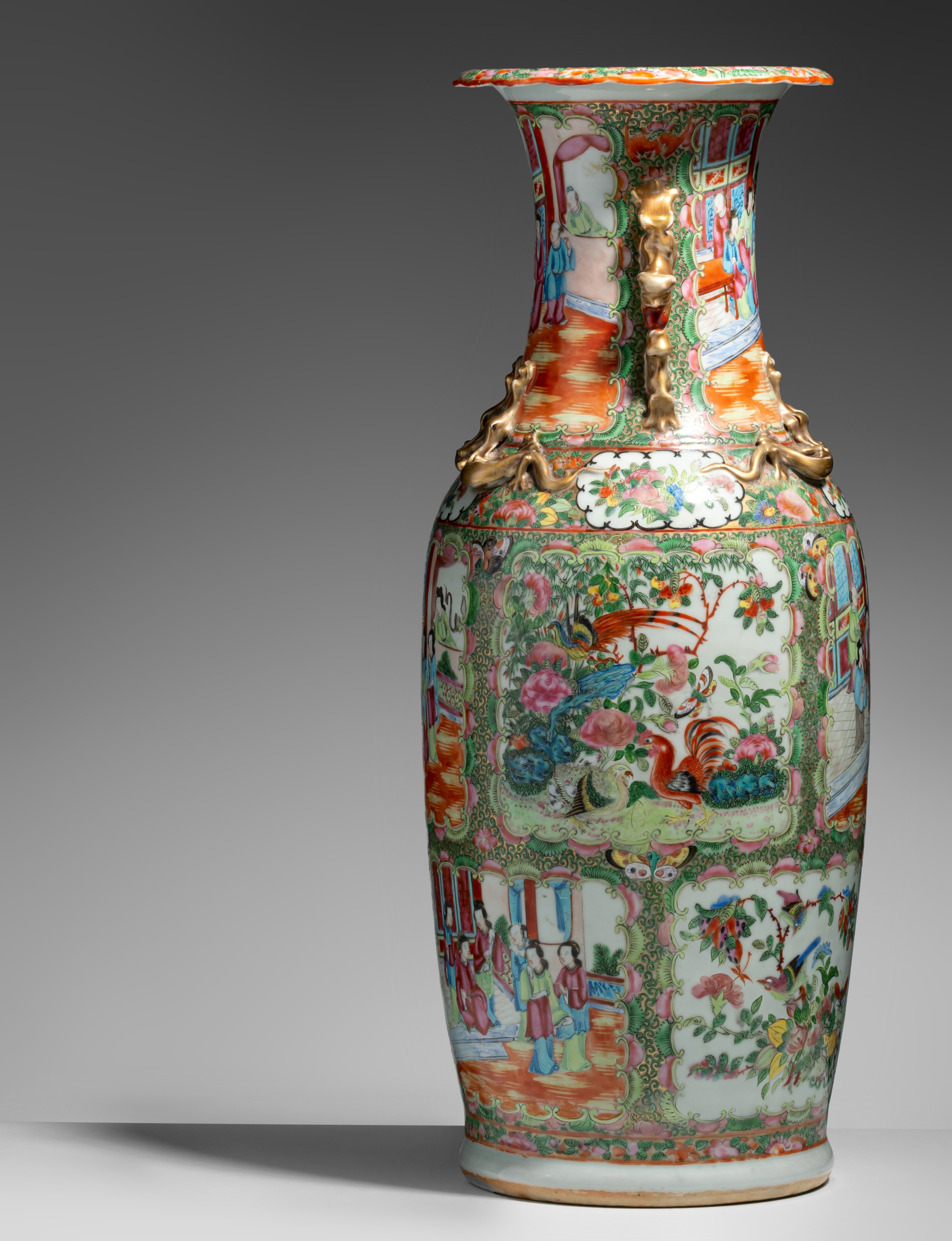 A Chinese Canton famille rose vase, H 62,5 cm - and a Chinese famille rose double-sided decorated va - Image 5 of 13