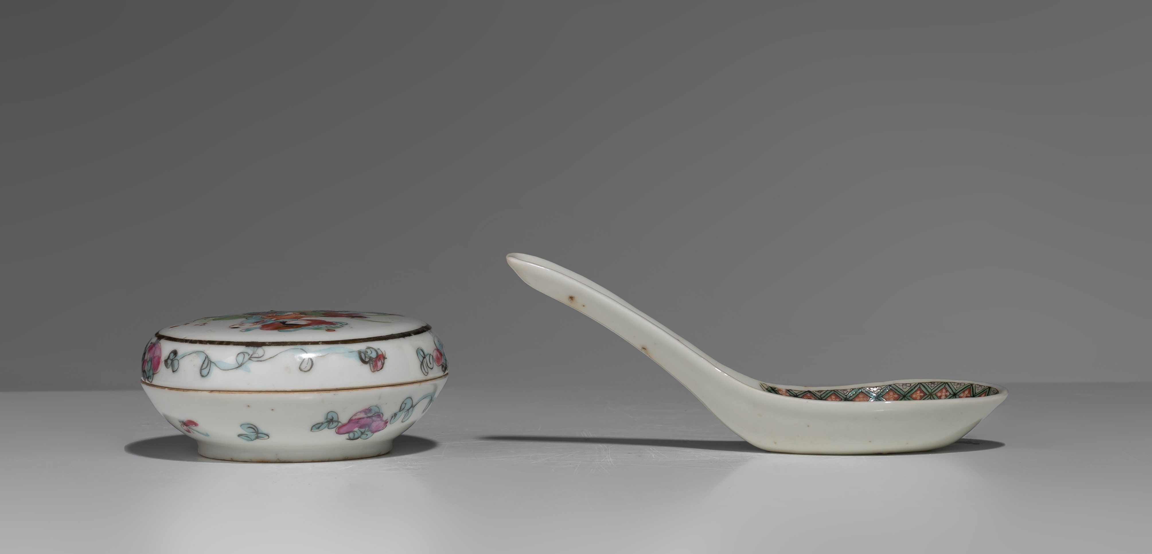 A collection of nine Chinese famille rose ware, two blue and white, and a Canton bowl and cover, (in - Image 31 of 35