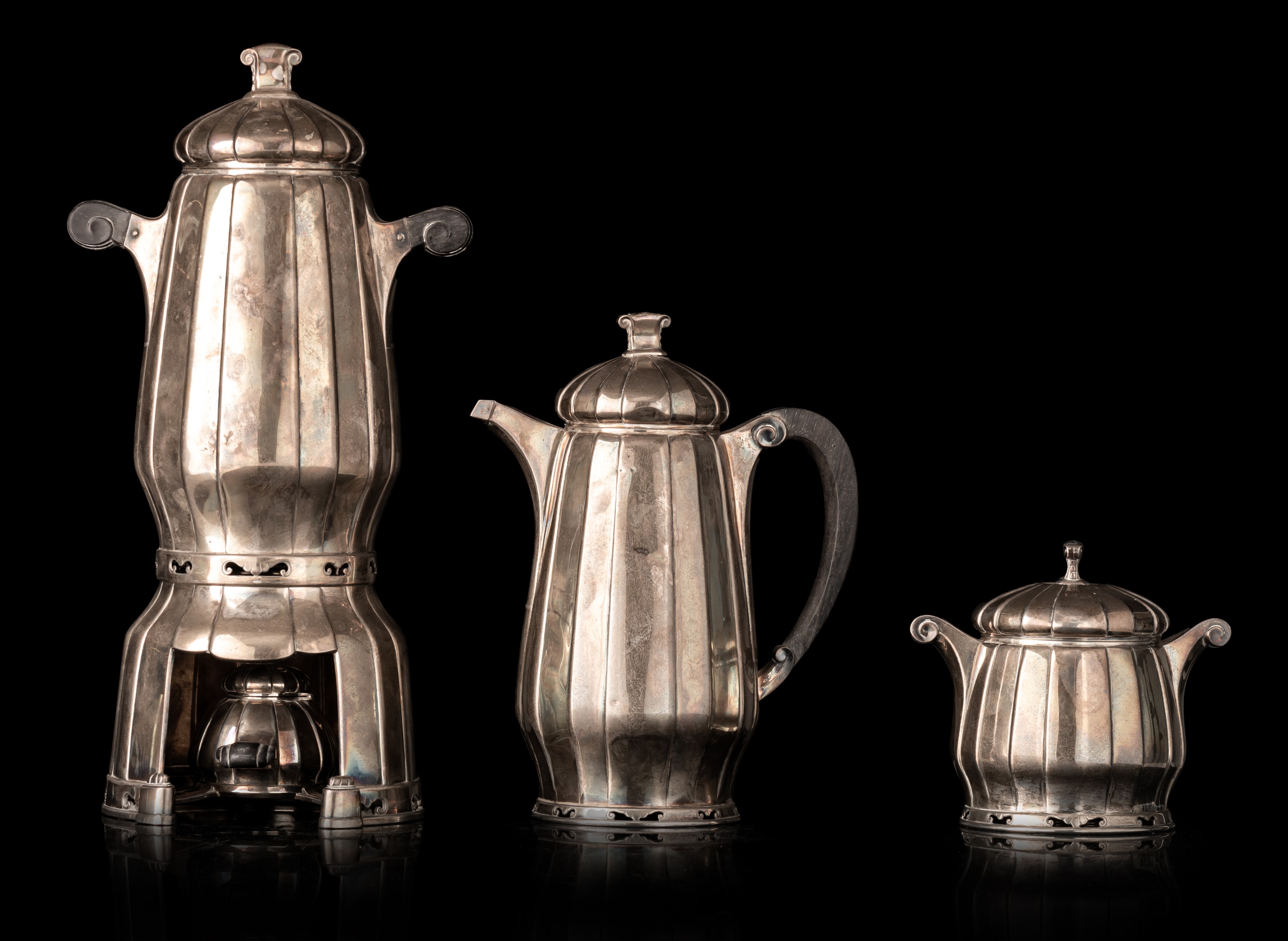 A four-part silver Art Deco coffee and tea set, marked Altenloh, 950/000, H 14 - 37 cm, weight: 4.29 - Image 4 of 21