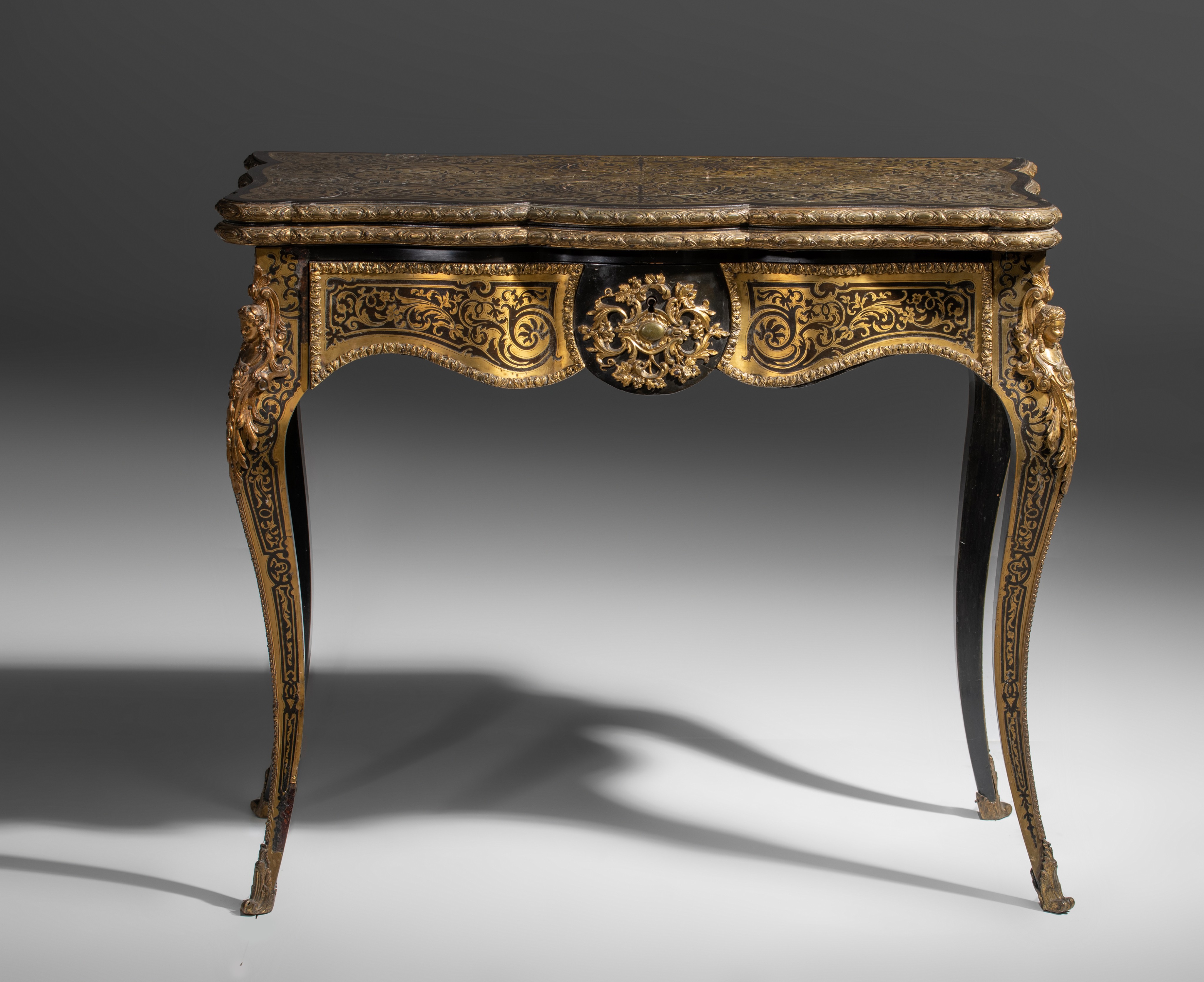 A fine Napoleon III Boulle playing card table, with gilt bronze mounts, H 73 - 75 - W 44 - 88 cm - Image 4 of 10