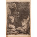 Rembrandt Harmensz. van Rijn (1606-1669), man drawing from a cast, created ca. 1641, etching, 64 x