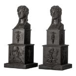 A pair of Empire-style patinated bronze busts, 19thC, H 52 cm