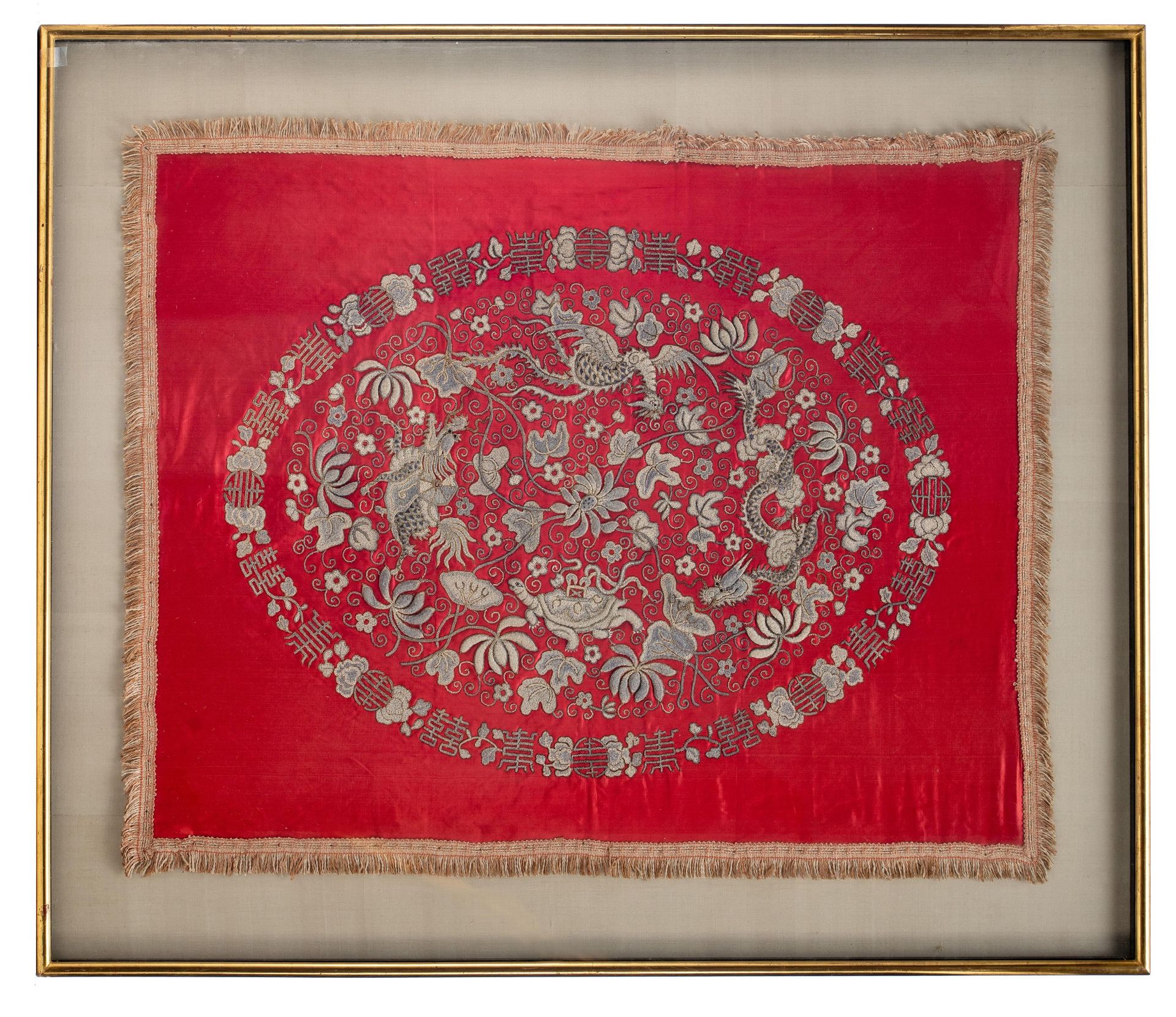A Chinese 'Peking knot stitch' silk embroidery, late Qing, 75 x 94 cm - Image 2 of 3