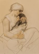 Armand Rassenfosse (1862-1934), mother and child, 1920, charcoal heightened with pastel, 28,5 x 40 c