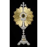 A French silver and gilt silver sunburst monstrance, 1838-1868, 950/000, H 71,5 cm - total weight: 1