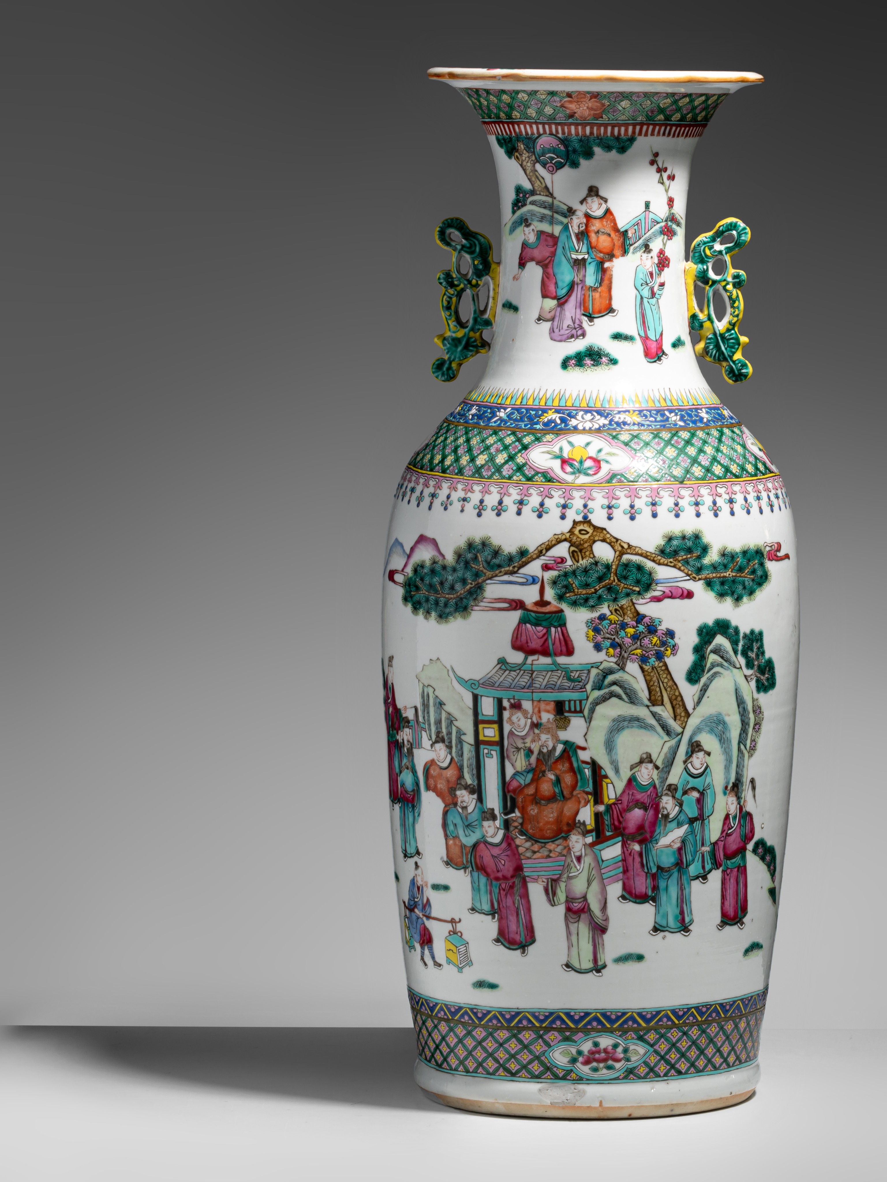 A Chinese Canton famille rose vase, H 62,5 cm - and a Chinese famille rose double-sided decorated va - Image 8 of 13