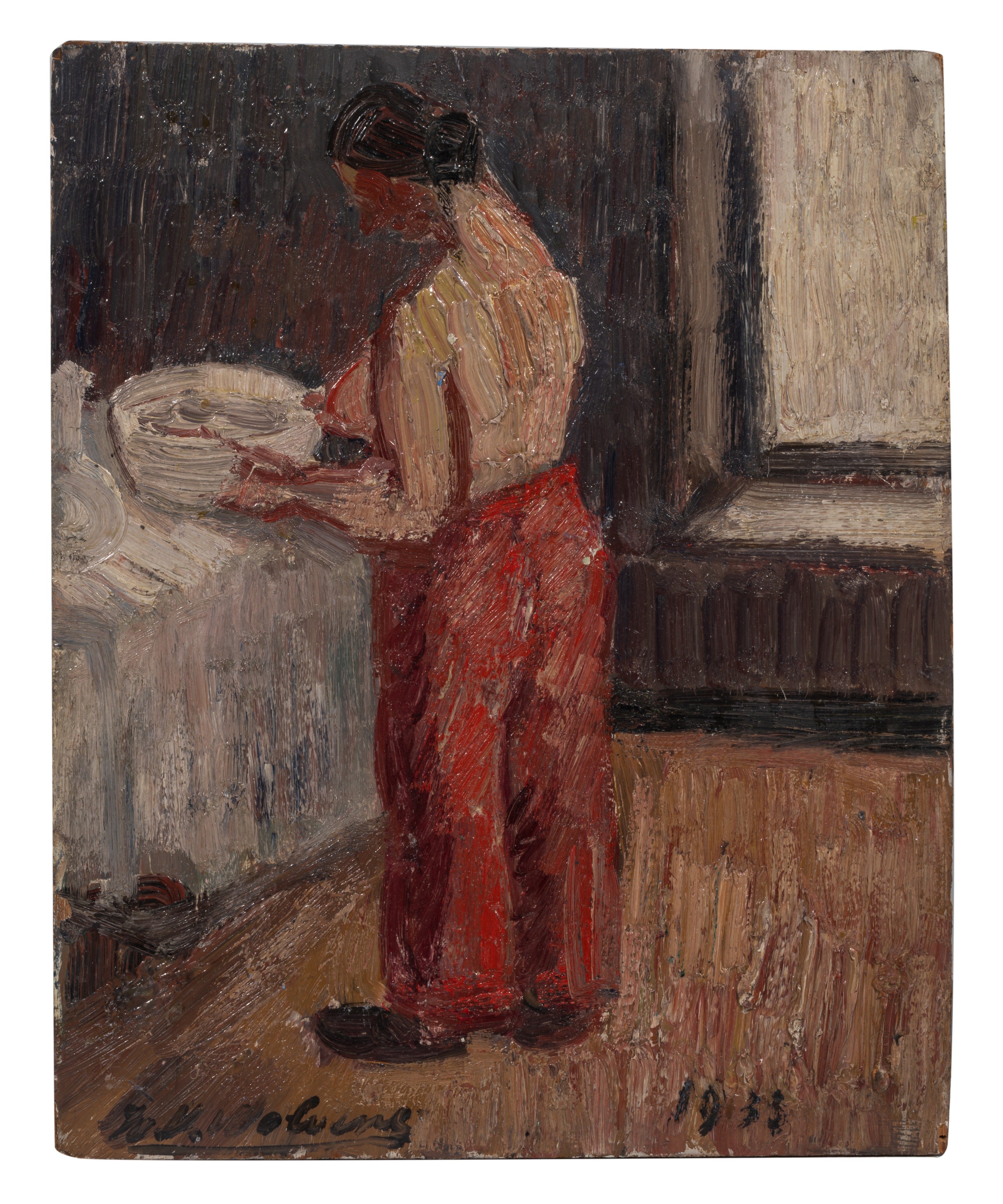 Henri Victor Wolvens (1896-1977), a woman at her toilet, 1933, oil on plywood, 30 x 37 cm - Image 2 of 4