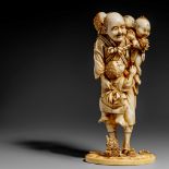 A Japanese ivory okimono, Meiji period, H 16,6 cm, 346 g (+)