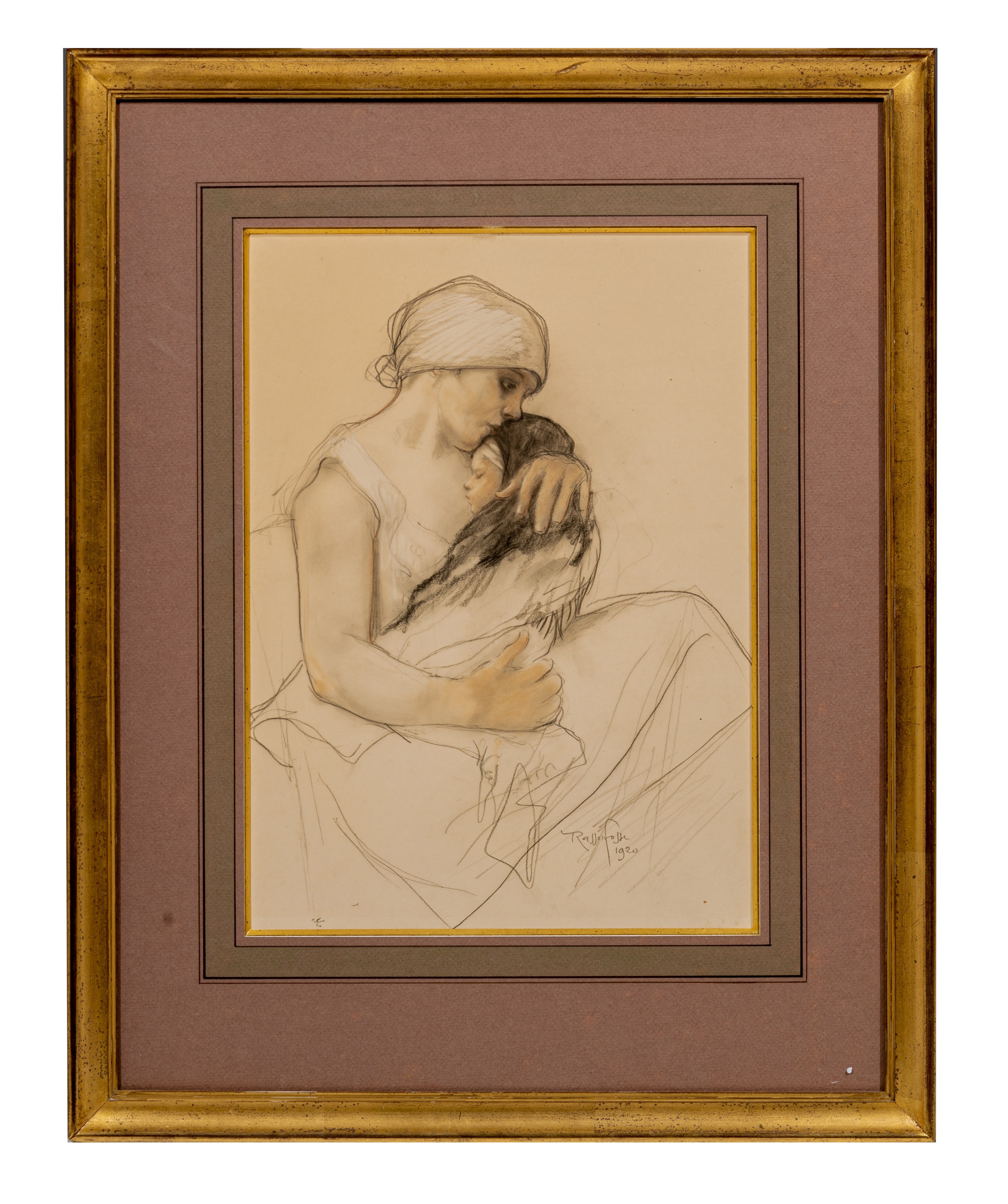 Armand Rassenfosse (1862-1934), mother and child, 1920, charcoal heightened with pastel, 28,5 x 40 c - Image 2 of 5