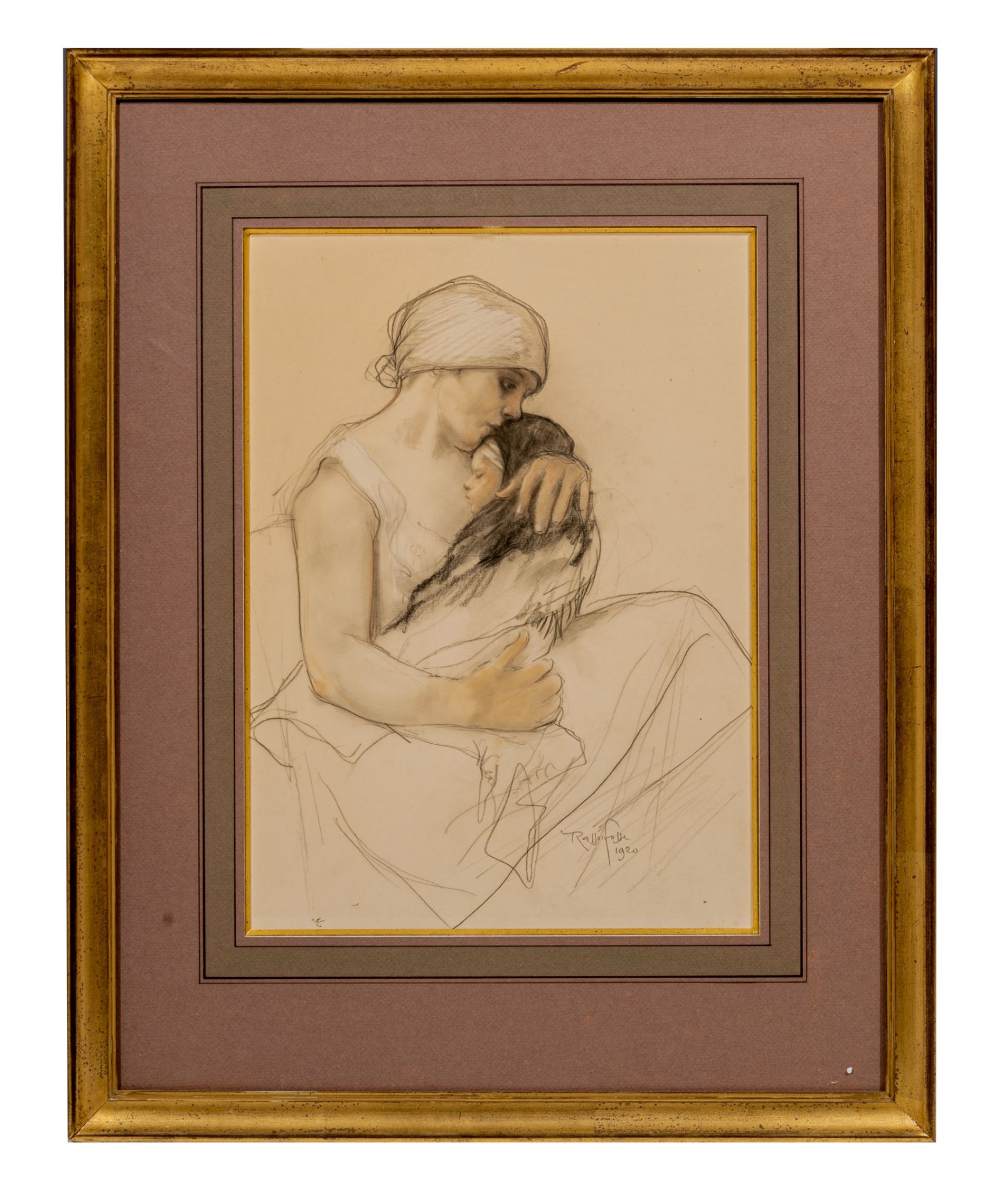 Armand Rassenfosse (1862-1934), mother and child, 1920, charcoal heightened with pastel, 28,5 x 40 c - Bild 2 aus 5