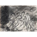 Eugeen Van Mieghem (1875-1930), fleeing family, charcoal and wash drawing, 24,5 x 35,5 cm