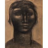 Julien Van Vlasselaer (1907-1982), female head, charcoal and watercolour, 33 x 42 cm