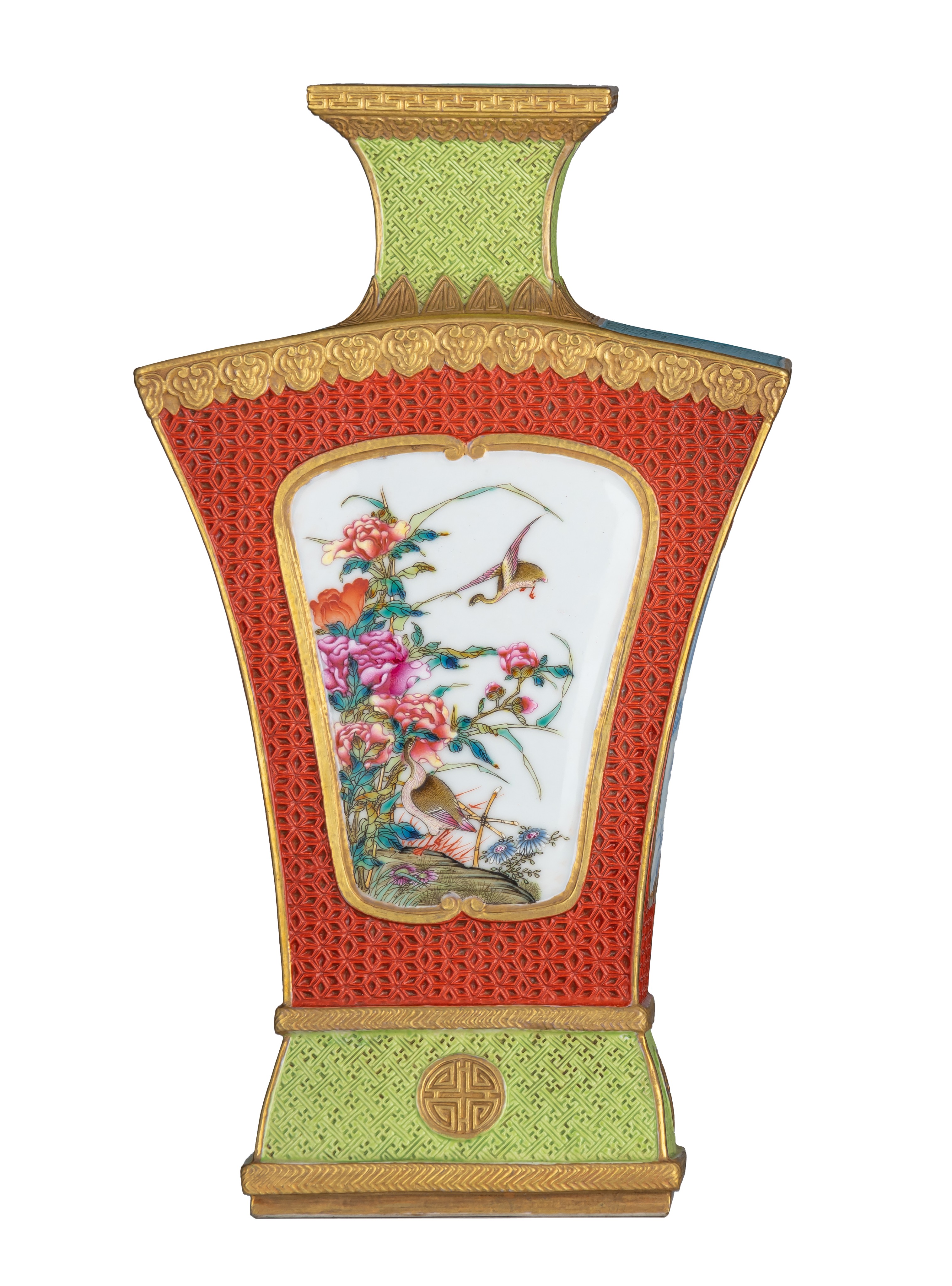 A Chinese famille rose Hu vase, with a Qianlong mark, 20thC, H 31 cm