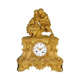 A Charles X gilt bronze mantle clock by Henri Robert, with a gallant scene, mid 19thC, H 38,5 cm