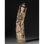 An ivory sculpture of a Guanyin, late Qing/early Republic, H 57,5 cm, 4000g (+)