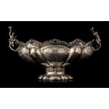 A Baroque Revival silver-plated piece de milieu, Italian hallmarks, 800/000, H 29,5 - W 52,5 cm